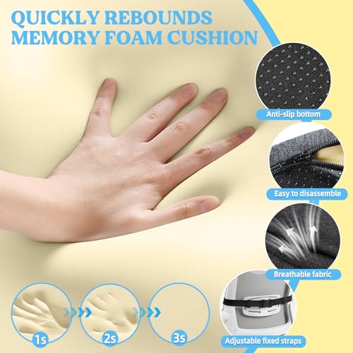 3-in-1 Memory Foam Seat Cushion & Headrest Pillow with Lumbar Support L-Shaped Ergonomic Driver Seat Cushions Design for Sciatica and Tailbone Pain Relief Comfort for Car,Truck,Chair - size: 19''x16.14''x13.18''