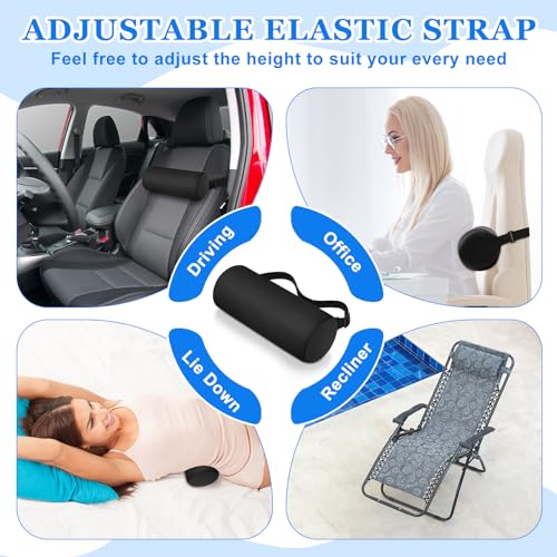 Wenqik 2 Pcs Lumbar Support Pillow Lumbar Roll Lower Pillow Office Seat Cushion with Adjustable Strap and Washable Cover for Travel Gaming Chair Car Seat Pain Relief(Black) - color: Black