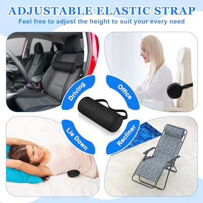 Wenqik 2 Pcs Lumbar Support Pillow Lumbar Roll Lower Pillow Office Seat Cushion with Adjustable Strap and Washable Cover for Travel Gaming Chair Car Seat Pain Relief(Black) - color: Black