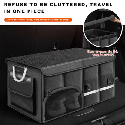 Car Trunk Organizer, 52L Collapsible Car Storage Waterproof Trunk Organizer with Lid & Handle, Multi Compartment Oxford Cargo Groceries Storage for Trucks SUVs Sedans