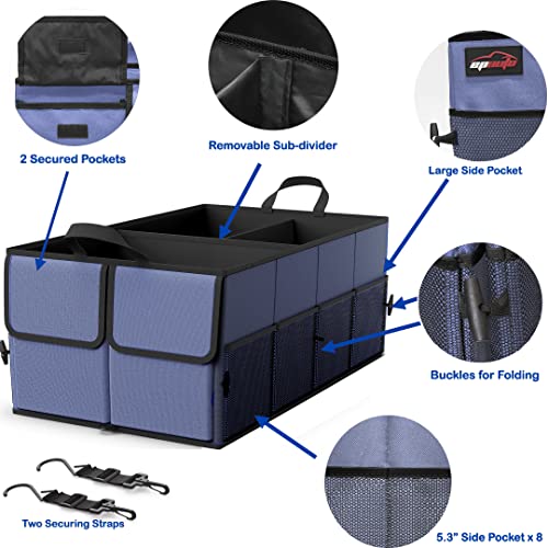 EPAuto Foldable Car Trunk Organizer for SUV, 3-Compartment with Removable Divider, Blue - color: Blue, size: 3-Compartment w/o Lids