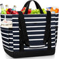 Cooler Bag Insulated, Soft Side Cooler, Reusable Grocery Bags with Zipper Closure, Thermal Leakproof Large Insulated Tote Bag for Hot/Cold Food for Grocery, Beach, Travel, Picnic - color: Black and White