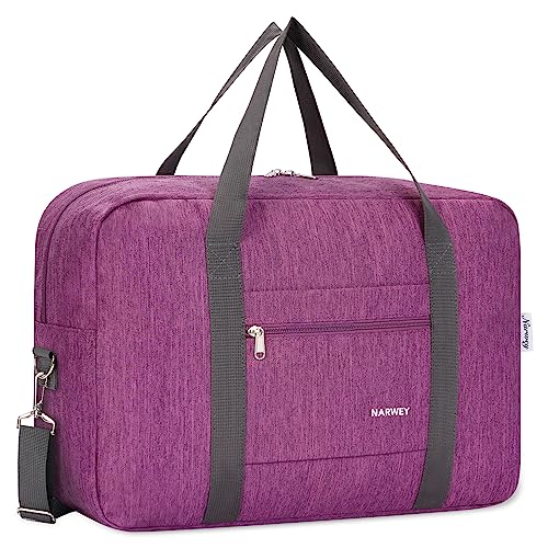 For Spirit Airlines Personal Item Bag Foldable Travel Duffel Bag Tote Carry on Luggage Duffle Overnight for Women and Men - color: 3112-Thick Series Dark Purple (with Shoulder Strap)