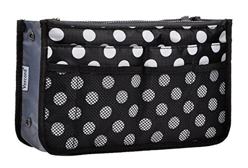Vercord Purse Organizer Insert for Handbags Bag Organizers Inside Tote Pocketbook Women Nurse Nylon 13 Pockets Black Dot Medium - color: Black Dots, size: Medium