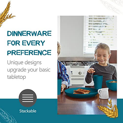 Teivio 32-Piece Kitchen Plastic Wheat Straw Dinnerware Set, Service for 8, Dinner Plates, Dessert Plate, Cereal Bowls, Cups, Unbreakable Colorful Plastic Outdoor Camping Dishes, Dark Blue - color: Dark Blue