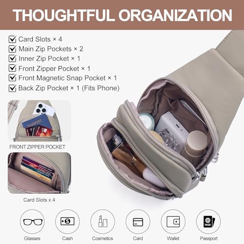 Small Sling Bag for Women, Puffer Crossbody Bag Anti Theft Travel RFID Purses Fanny Packs for Travel Hiking - color: Grey