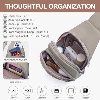 Small Sling Bag for Women, Puffer Crossbody Bag Anti Theft Travel RFID Purses Fanny Packs for Travel Hiking - color: Grey