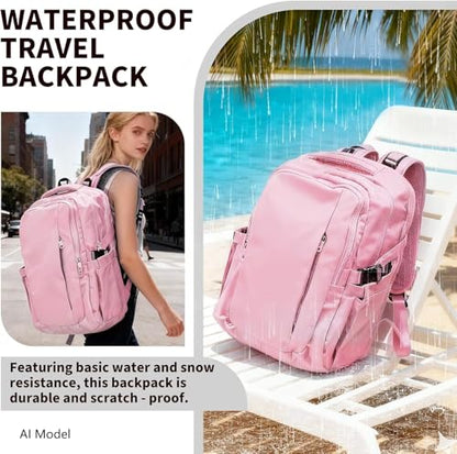 Travel Backpack for Women Men Carry on Backpack, Airline Approved Large Travel Bag Flight Approved Personal item, 15.6 Inch Laptop Backpack Casual Daypack for Weekender Business Hiking-PINK - color: Pink