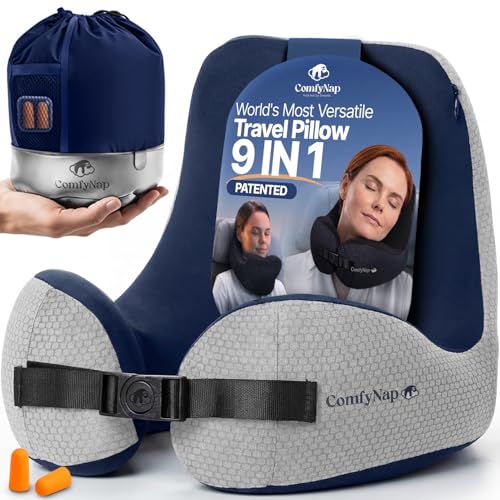 ComfyNap® Versatile Travel Neck Pillow for Airplane [Patented], 9 Positions in 3 Techniques, Plane Pillow with Pure Memory Foam, Travel Pillow with HeadRest Flight Sleep, Travel Essential - Earth - color: Earth