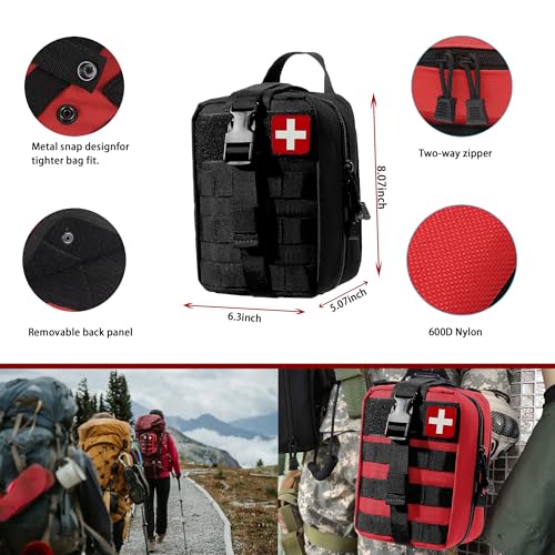 Universal IFAK Trauma First Aid Kit Molle Pouches Emergency Survival Kit Suitable for Home, car, Travel, Camping, Hiking, Sports, Outdoor Emergencies-Quick Response First Aid Essentials (Black) - color: Black