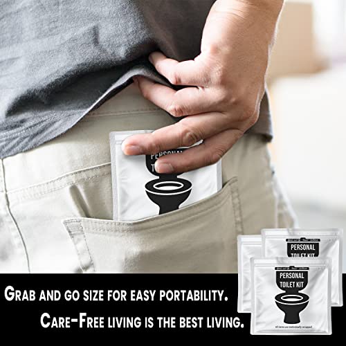 Personal Toilet Kit To Go – 10 Pack | Disposable Public Restroom Kit | Individually Wrapped for Toilet Protection Kit | Toilet Paper, Toilet Seat Cover, Butt Wipes, Cleansing Wipes (White)