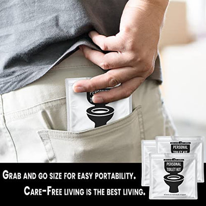 Personal Toilet Kit To Go – 10 Pack | Disposable Public Restroom Kit | Individually Wrapped for Toilet Protection Kit | Toilet Paper, Toilet Seat Cover, Butt Wipes, Cleansing Wipes (White)