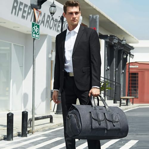 UNIQUEBELLA Travel Garment Duffel Bag, 45L Carry on Suit Bag for Men Convertible Foldable Weekend Bag with Shoe Compartment - color: Black
