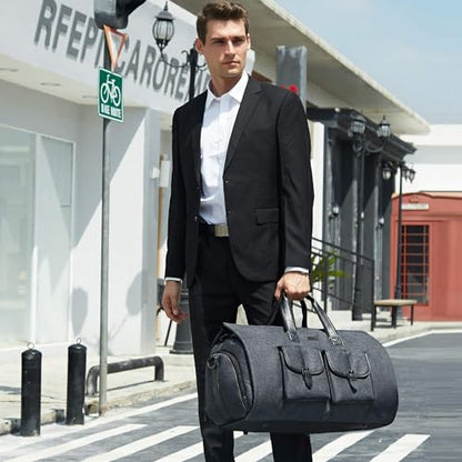 UNIQUEBELLA Travel Garment Duffel Bag, 45L Carry on Suit Bag for Men Convertible Foldable Weekend Bag with Shoe Compartment - color: Black