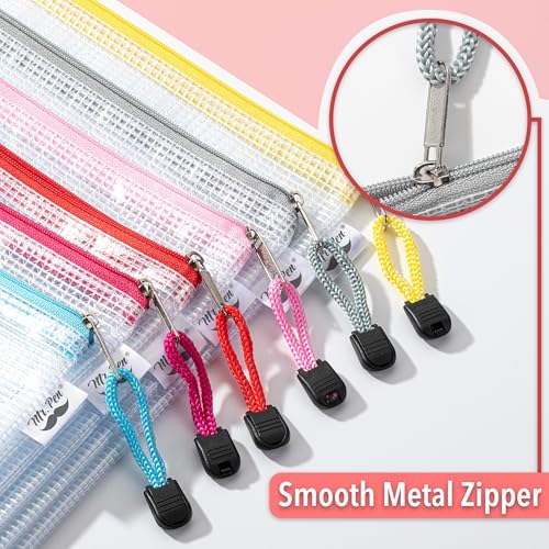 Mr. Pen- Plastic Mesh Zipper Pouch with Label Pocket, A4, 6 Pack | Large Mesh Zipper Pouch Large, Board Game Storage