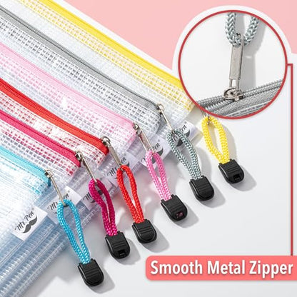 Mr. Pen- Plastic Mesh Zipper Pouch with Label Pocket, A4, 6 Pack | Large Mesh Zipper Pouch Large, Board Game Storage