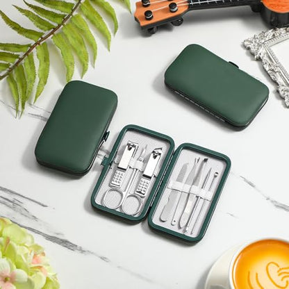 Hanaive 6 Set Manicure Set 48 Pcs Nail Clippers Pedicure Kit Gift for Fathers Day 8 in 1 Stainless Steel Grooming Kit Professional Nail Care Tools with Luxurious Travel Case for Men Women - color: Green