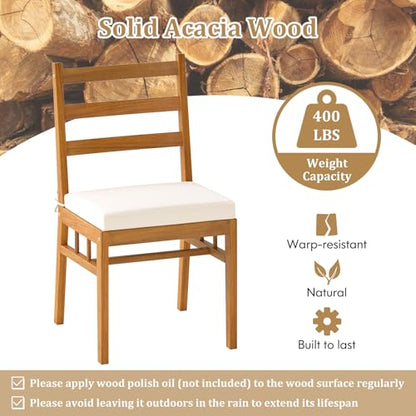 Tangkula 6 Pieces Patio Acacia Wood Dining Set, Outdoor Rectangular Table with 1.97” Umbrella Hole, Bench and Cushioned Chairs for 6, for Deck, Yard and Poolside - size: 6 pieces