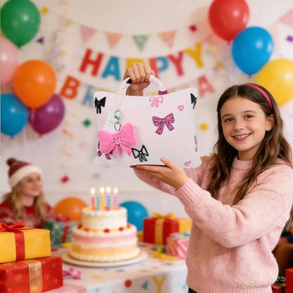 3-in-1 Kids Travel Blanket and Pillow Set, 40x60 Inch Pink Bow Blanket for Girls,Compact Set with Bow Keychain, Ideal Birthday Travel Essential - color: Pink Bow