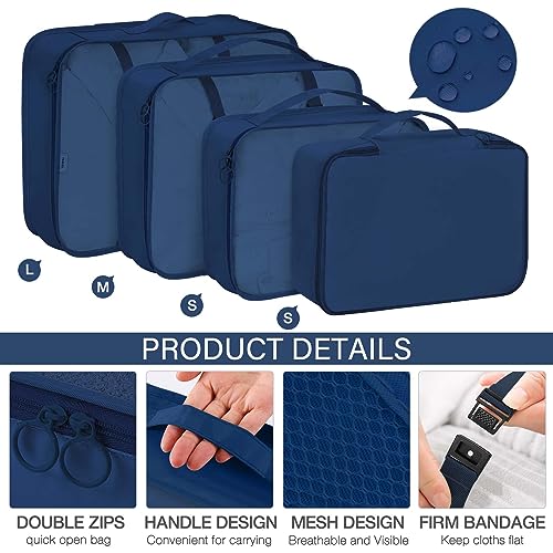 KPX 8 Set Packing Cubes for Travel, Luggage Packing Organizers Accessories Large Toiletries Bag for Clothes Shoes Cosmetics (Navy Blue) - color: 8Set-Navy Blue