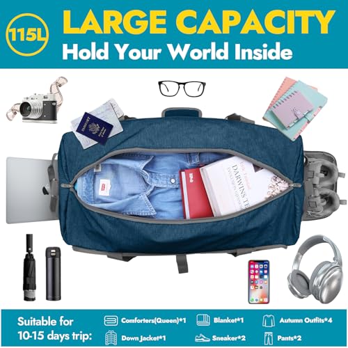 Canway 115L Travel Duffel Bag, Foldable Weekender Bag with Shoes Compartment for Men Women Water-proof & Tear Resistant - color: Aegean Blue, size: 115L