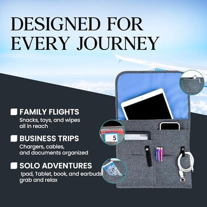 SO~MINE Airplane Pocket Organizer | Tray Table Cover | In Flight Seat Back Organizer Bag | Commuter Essential Travel Bag | Media Pouch For Flying | Travel Gift | Attaches To Luggage - color: Charcoal Cobalt