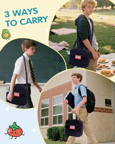 Tactical-style Lunch Bag 5L Kids Lunch Bag with Adjustable Shoulder Strap Easy to Clean Leakproof Wipeable liner Toddler Lunch Box Bag for Boys Girls School and Daycare - color: Black