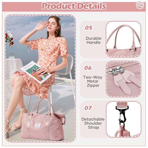 Pink Gym Bag with Wet Pocket, Foldable Travel Duffle Bag Carry On Weekender Bags for Women, Waterproof Overnight Bag for Travel, Gym, Yoga - color: X-Pink