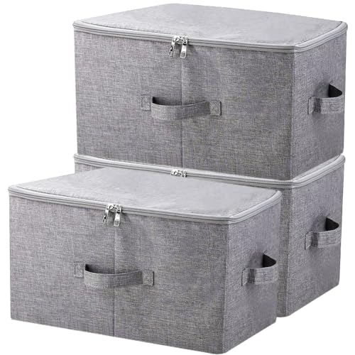 iwill CREATE PRO Pack of 3, 17.7 * 13.8 * 9.8" Stackable Folding Storage Baskets with Lid & Carry Handles & Memo Pocket, Good Wardrobe Separator Bins, Dark Gray - color: Dark Gray, 3pcs