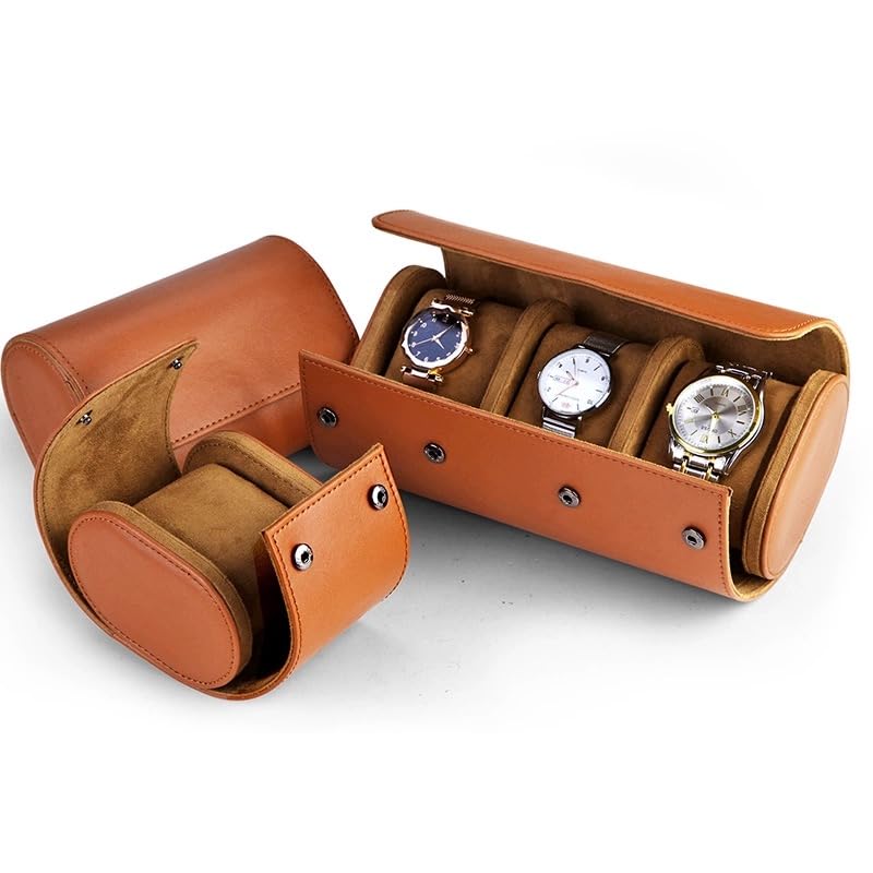 Watch Roll Travel Case - Handmade Leather Watch Rolls Box for Man - Travel Watch Roll with Velvet to Protection - Watch Roll Organizer to Home Secure Storage - color: 3-BROWN brown