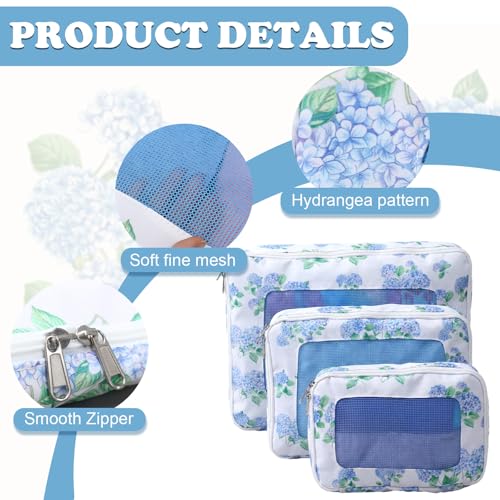 Shinylin 3 Pack Compression Packing Cubes for Travel 3 Size Clothing Bags with Mesh Window for Travel Home Underwear Clothes Accessories Organization Women (Blue Floral) - style: Blue Floral