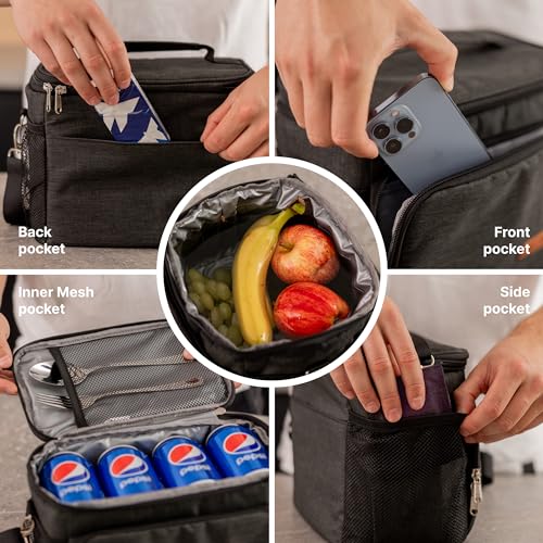 Carrywell (Not Made In China) Insulated Lunch Bag For Men, Men's Lunch Box, Leakproof, Collapsible, Soft Sided Cooler W/Adjustable Shoulder Strap, Grey - color: Charcoal Gray