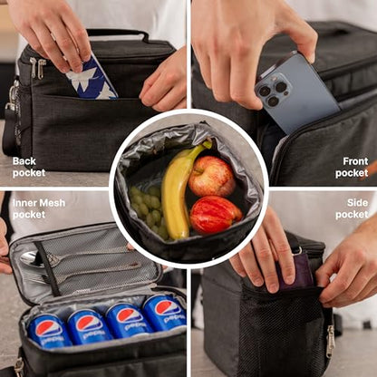 Carrywell (Not Made In China) Insulated Lunch Bag For Men, Men's Lunch Box, Leakproof, Collapsible, Soft Sided Cooler W/Adjustable Shoulder Strap, Grey - color: Charcoal Gray