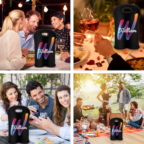 Personalized 2 Bottle Wine Carrier Tote Custom wtih Name, Customize Neoprene Wine Bottle Carrier Sleeve Travel Wine Holder Gift Bags - color: Black, size: Medium