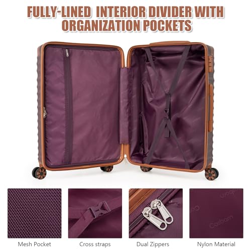 Cosbarn Luggage Sets 5 Piece with TSA Lock Spinner Wheels, Unisex Hard Case ABS Suitcase Set, Hardshell Lightweight Waterproof Travel Hardside Suitcases with Wheels for Women Men, Burgundy - color: Burgundy, size: 5 Piece Sets (20/24/28/Db/Tb)
