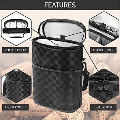 opux 2 Bottle Wine Carrier Tote, Insulated Leakproof Wine Cooler Bag, Wine Travel Bag Tote for Picnic BYOB Beach, Portable Wine Bottle Carrying Case, Gift for Wine Lover Women Men Christmas - color: Checkered Black