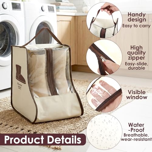 Portable Boots Storage Bag, Beige Dust Proof Boots Protector Carry Bag with Handle Shoe Dust Organizer Packing for Travel and Daily Use(Medium) - size: Medium