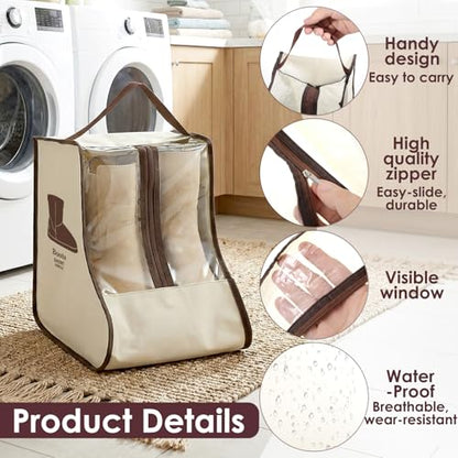 Portable Boots Storage Bag, Beige Dust Proof Boots Protector Carry Bag with Handle Shoe Dust Organizer Packing for Travel and Daily Use(Medium) - size: Medium