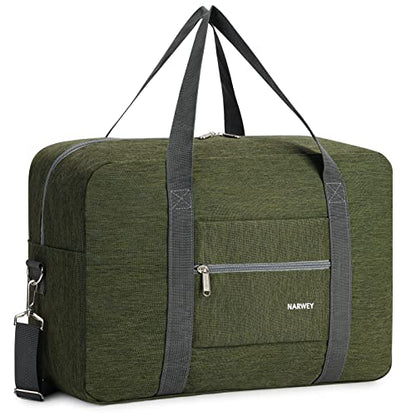 For Spirit Airlines Personal Item Bag Foldable Travel Duffel Bag Tote Carry on Luggage Duffle Overnight for Women and Men - color: 3112-Thick Series Army Green (with Shoulder Strap)