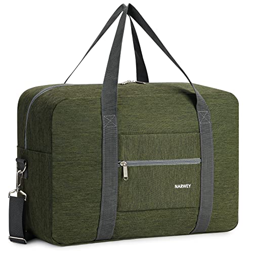 For Spirit Airlines Personal Item Bag Foldable Travel Duffel Bag Tote Carry on Luggage Duffle Overnight for Women and Men - color: 3112-Thick Series Army Green (with Shoulder Strap)