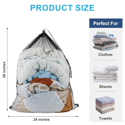Large Mesh Laundry Bags: 2 Pack 24" x 36" Heavy Duty Soft Breathable Machine Washable for College Dorm Travel Family Use Black - color: Black