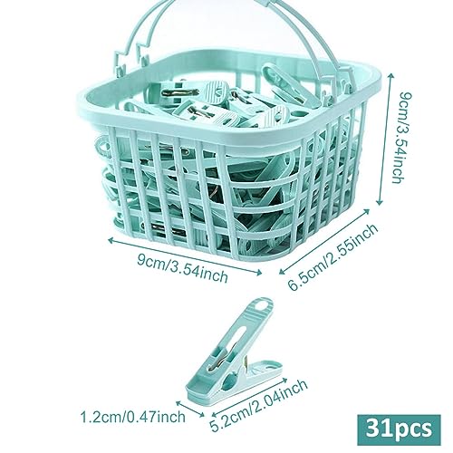 Pegs for Washing Line 31Psc Non Slip Windproof PP Material Pegs with Basket Multifunctional Fastening Waterproof Laundry with Spring Light Blue.. - color: Light Blue