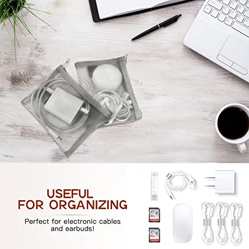 EASYFUN Small Zipper Pouch，6 Pieces Mini Mesh Pouch Coin Purse Portable Cosmetic Case Mesh Storage Bags with Key Kit Small Item Organizer,5 x 4 Inch - color: Grey