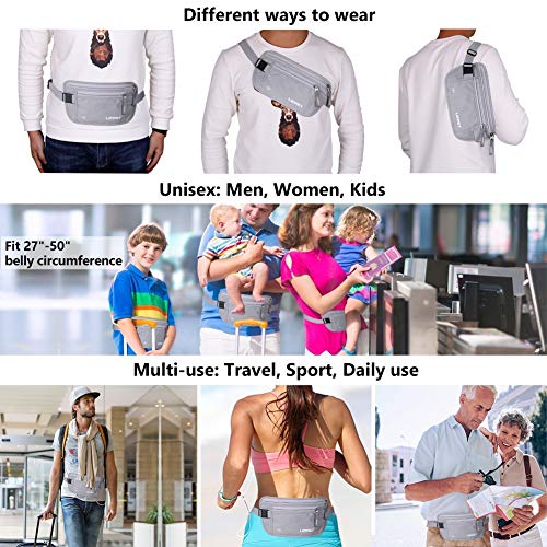 Money Belt for Travel Women and Men Slim Hidden Travel Wallet with RFID Blocking - color: Silver Gray