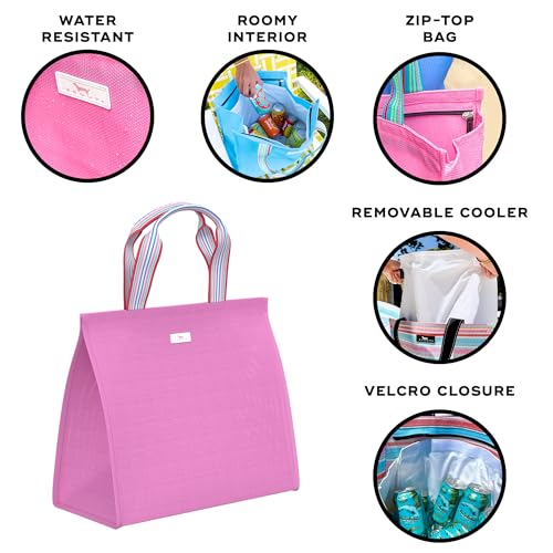 SCOUT Cold Shoulder Cooler Tote - Versatile Two in One Design, Zip-Top Tote Plus Removable Insulated Liner, Perfect for Beach, Pool, Travel - color: Bubblegum
