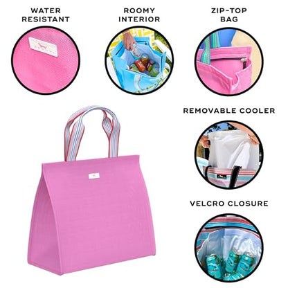 SCOUT Cold Shoulder Cooler Tote - Versatile Two in One Design, Zip-Top Tote Plus Removable Insulated Liner, Perfect for Beach, Pool, Travel - color: Bubblegum