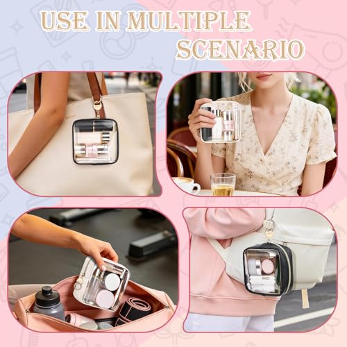 4.9" Clear Small Makeup Bag for Purse, TPU Cute Mini Cosmetic Bag, Portable Small 2 Transparent Travel Toiletry Pouches for Women, Birthday/Wedding/Christmas (Black) - color: Clear-Double-sided Black