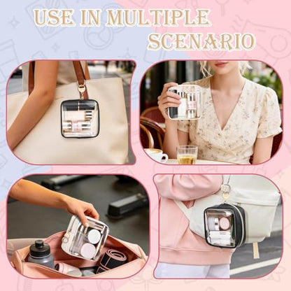 4.9" Clear Small Makeup Bag for Purse, TPU Mini Cosmetic Bag with Ring Buckle, Portable Small Makeup Travel Toiletry Pouches for Women, Birthday/Wedding/Christmas (Beige) - color: Clear-Single-sided Beige