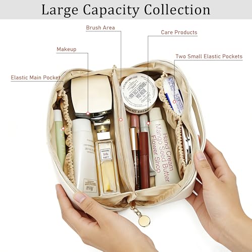 Initial Makeup Bag Gifts for Women Bridesmaid Gifts Travel Toiletry Personalized PU Leather Waterproof Cosmetic Bag (Medium-Beige-A) - color: MediumBeige, style: A