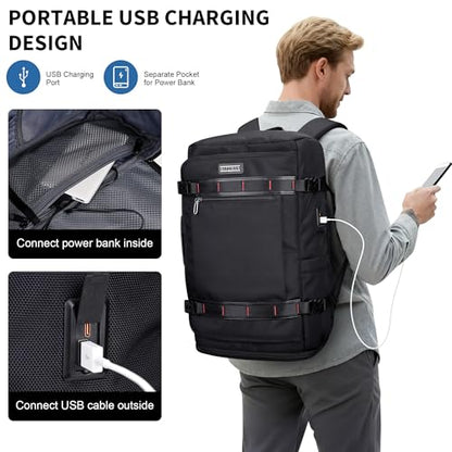WITZMAN Travel Backpack for Men 35L Carry-on Laptop Backpack Luggage Fit 16 inch TSA Friendly Flight Approved with Shoe Compartment for Airplanes（B718 Black） - color: Black
